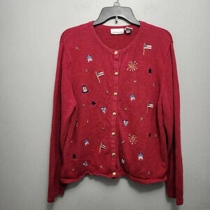 Croft and barrow women's vintage cardigan sweater size XL red american flags
